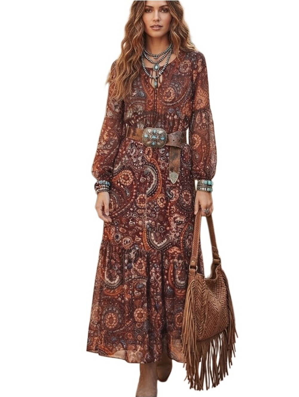 Johnny Was JADE XS Tiered Maxi Dress Metallic Paisley Boho Chic Fall - Picture 3 of 10